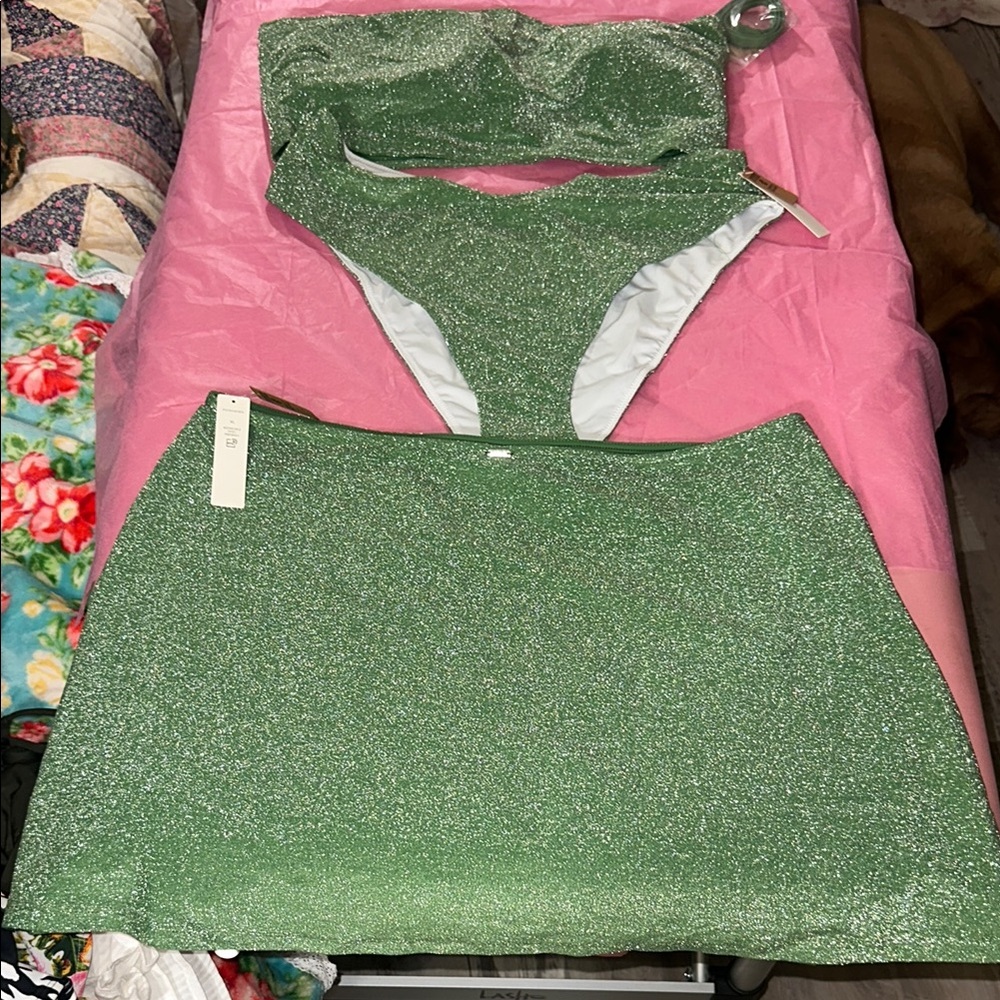 Green Glittery Skirt and Bikini Set